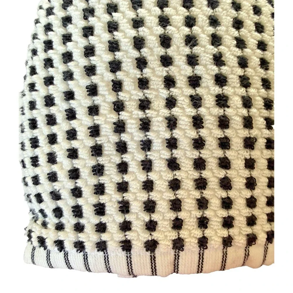 DKNY Hand Towels Set of 2 Black Ivory Check Dot Cotton 16x28 Country Cabin